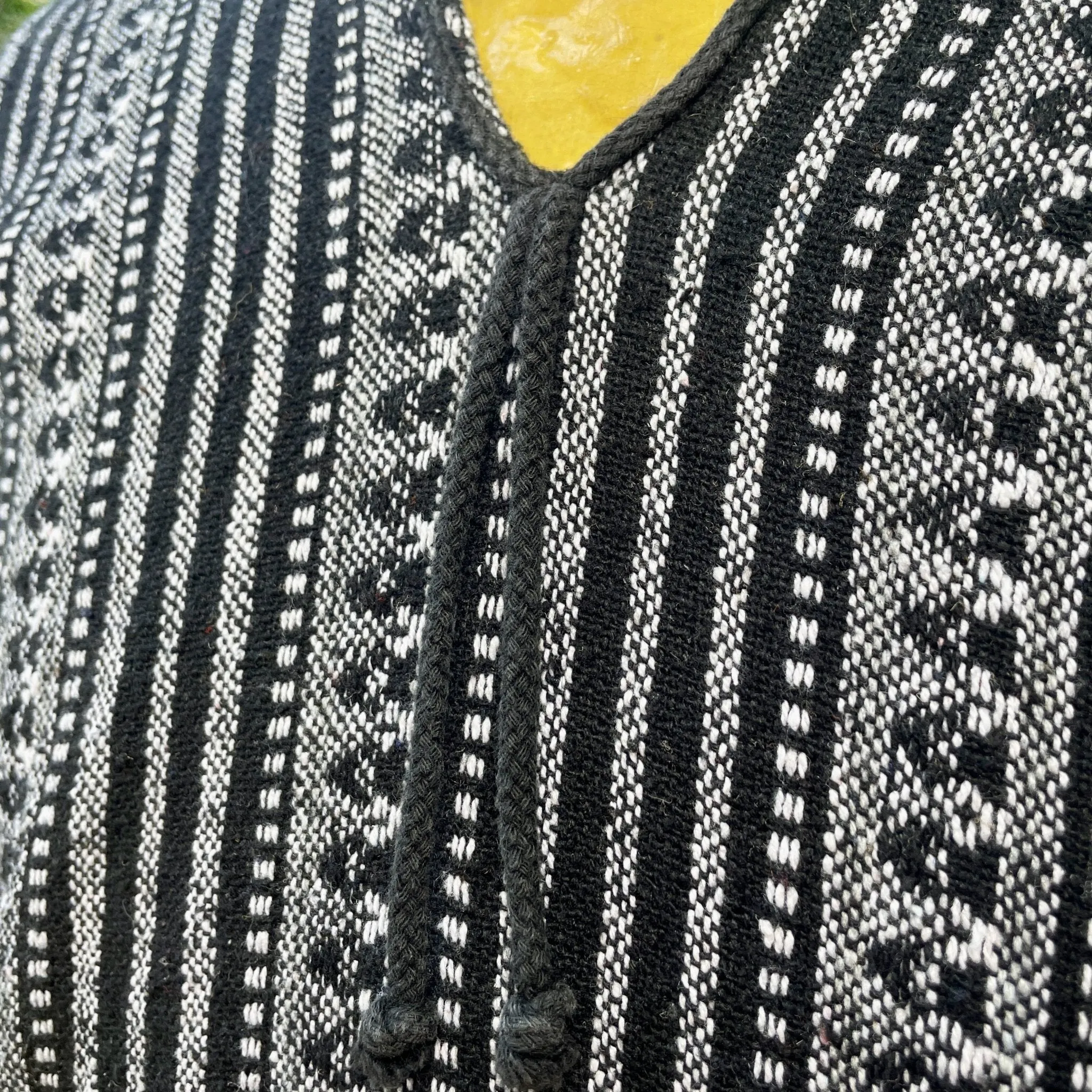 1970's Vintage Unisex Woven Handmade Black White Striped Guatemalan Pullover Poncho Top Sz S - OOAK