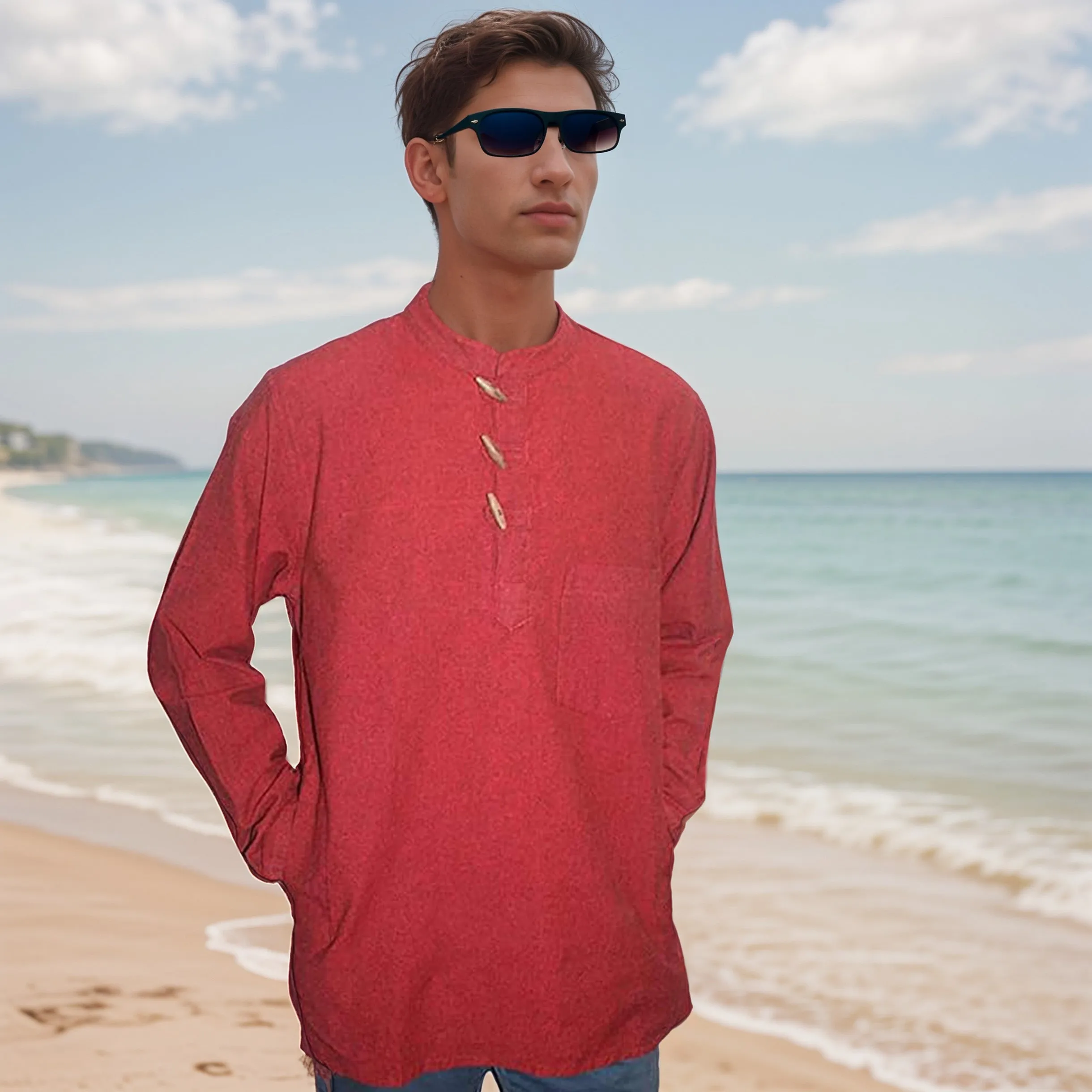 543 MS Men's 3 button Henley Tunic Shirt