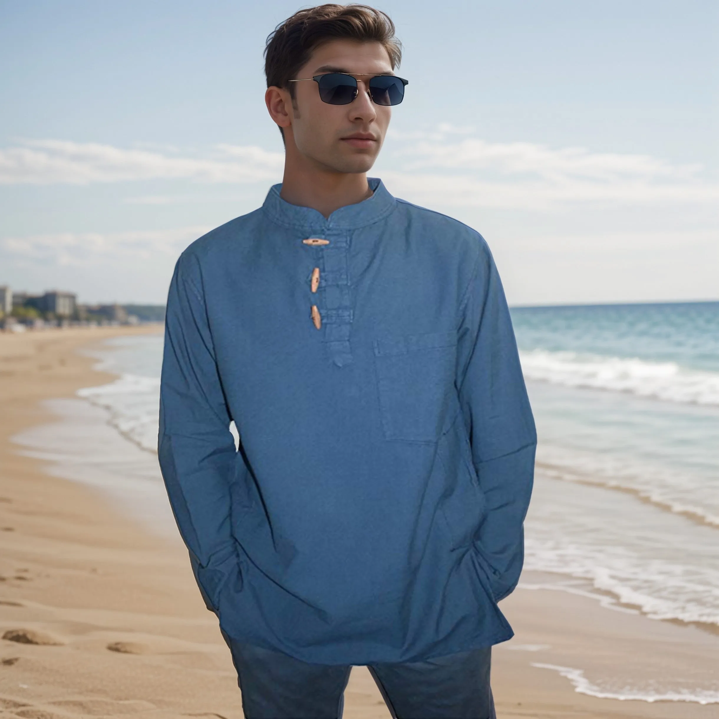 543 MS Men's 3 button Henley Tunic Shirt