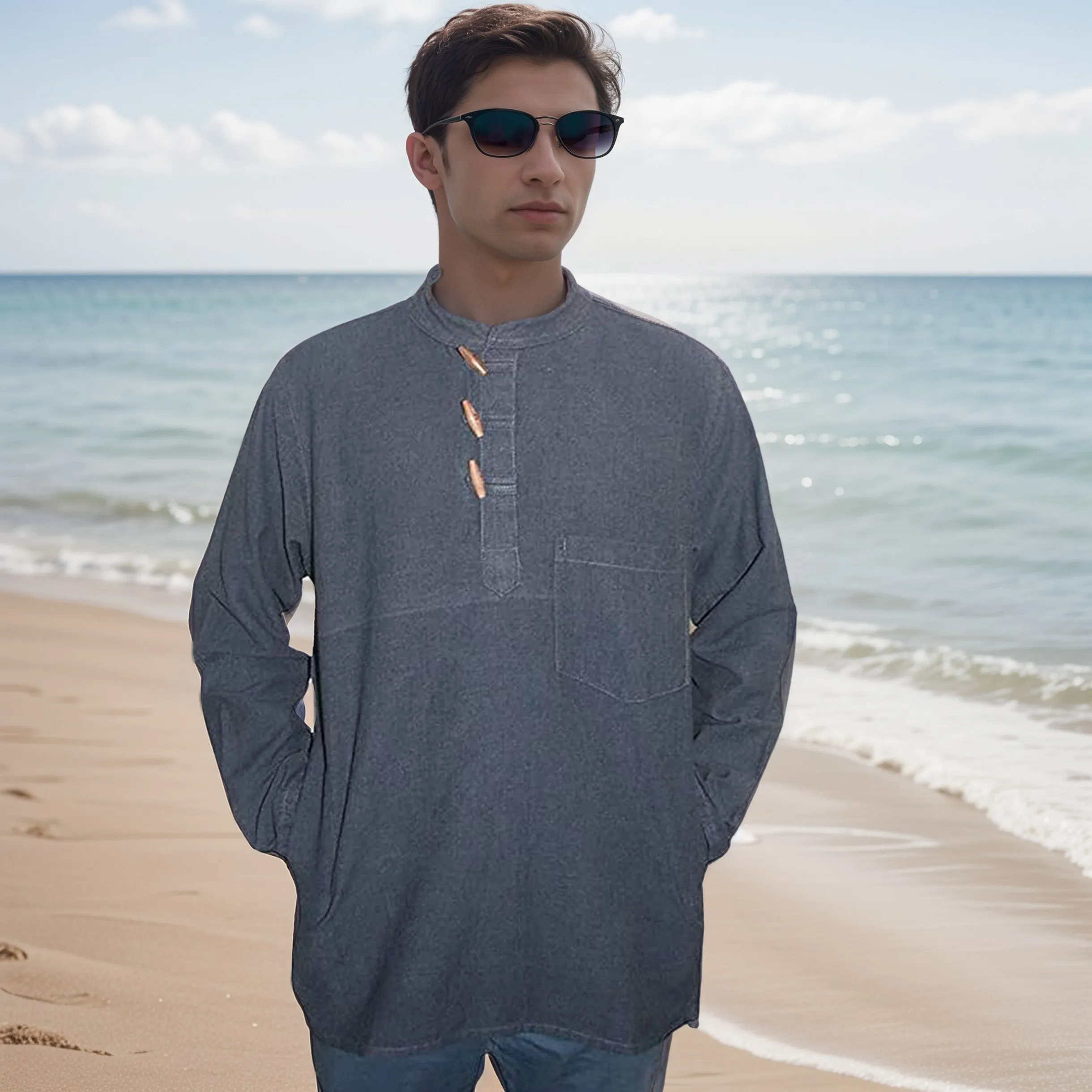 543 MS Men's 3 button Henley Tunic Shirt
