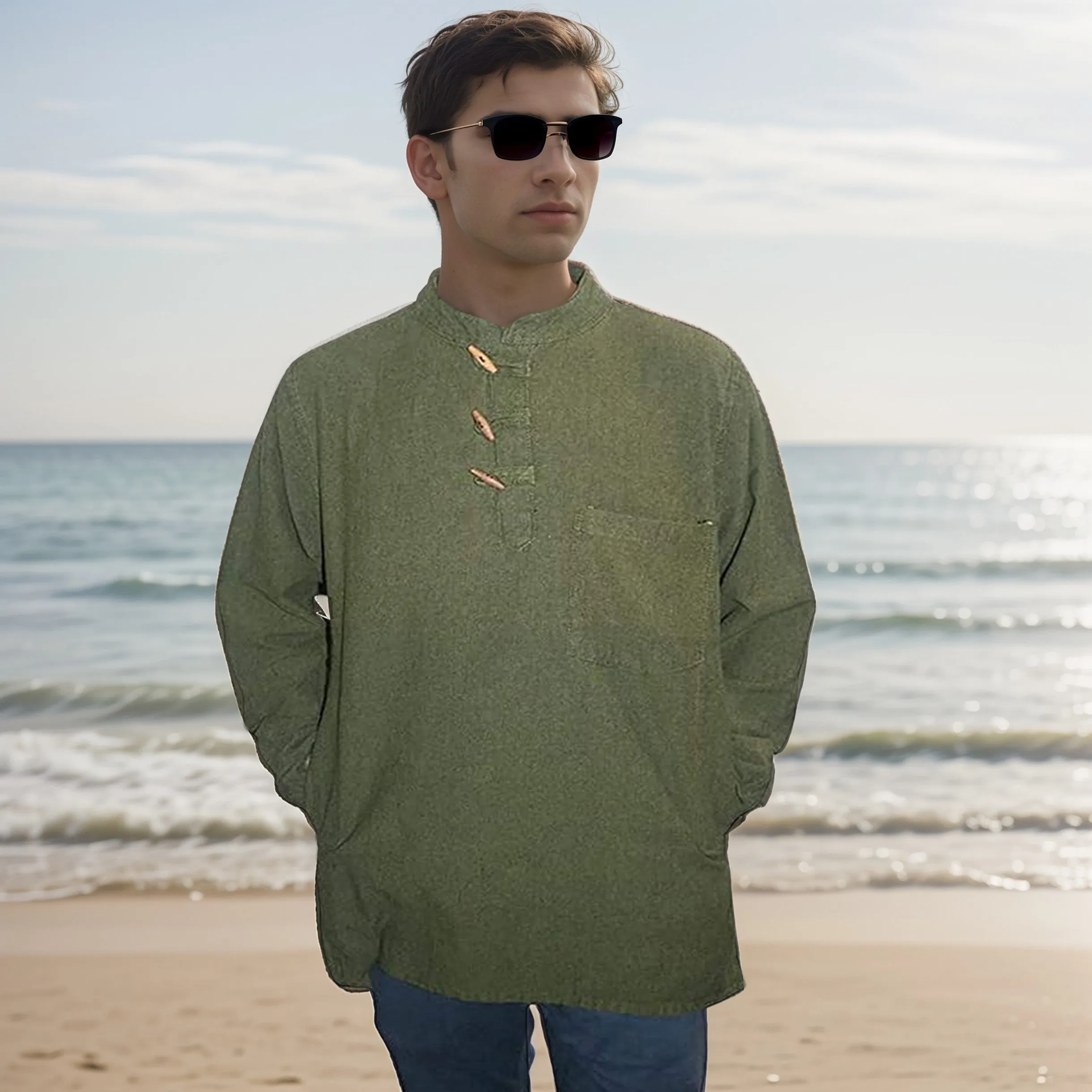 543 MS Men's 3 button Henley Tunic Shirt