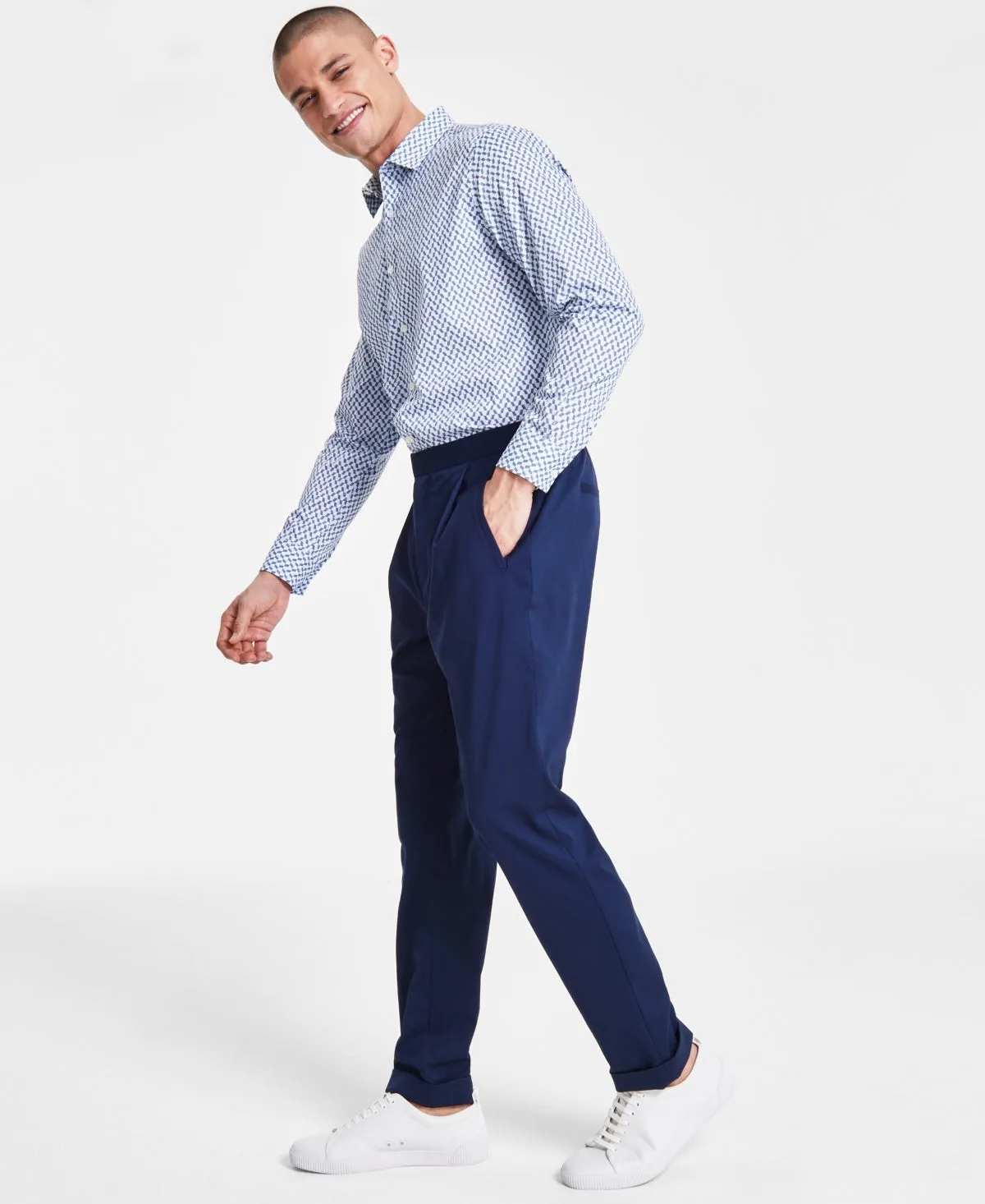 Alfani Mens Regular fit Dress Pants 33 / 30 Blue Solid Stretch