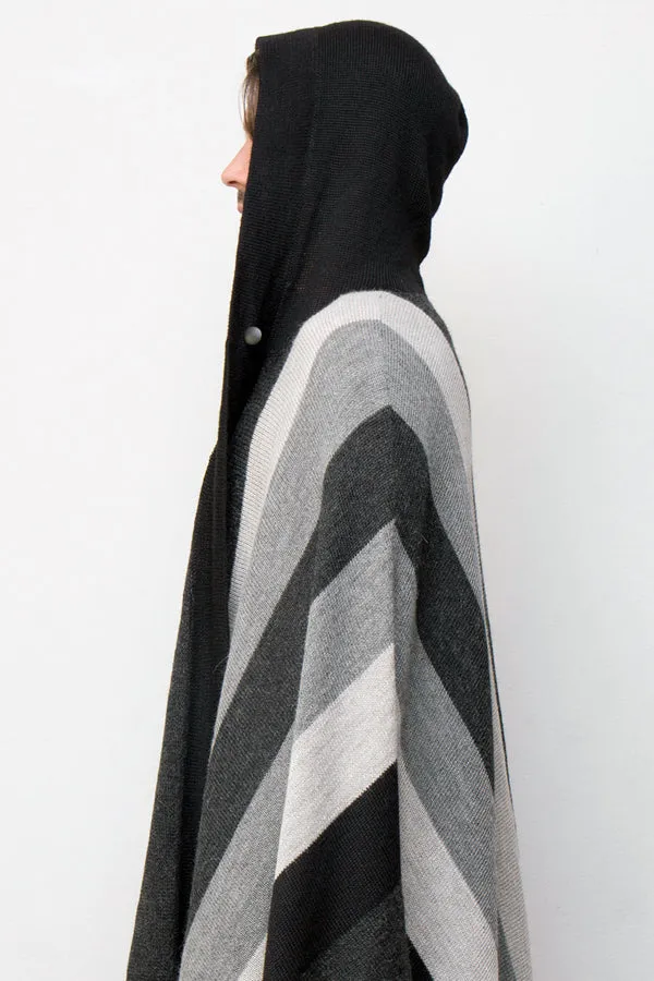 anita striped alpaca poncho - black / grey / charcoal