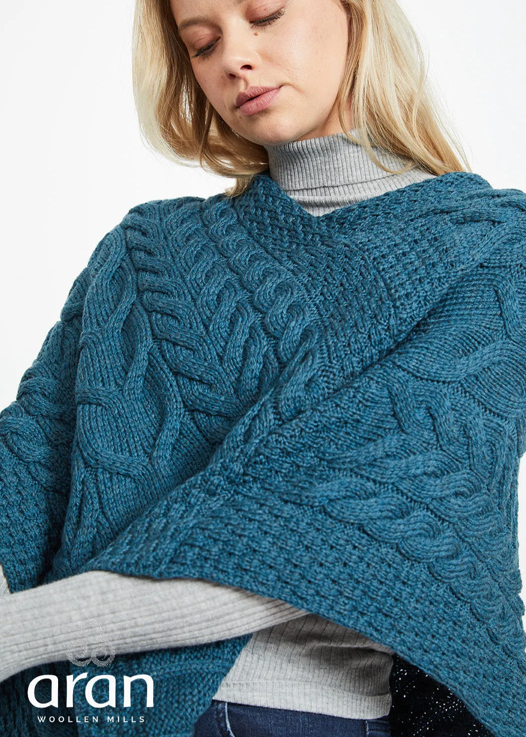 Aran Super Soft Poncho | Irish Sea