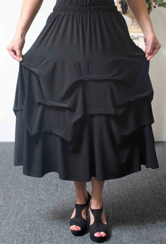 Arsty Skirt MIDI SKIRT,  Designer Lagenlook Skirt, Plus size skirt ,  Gathered skirt ,  Front and back ticjed skirt, Midi Skirt, Addition to our Travel Line with side pockets