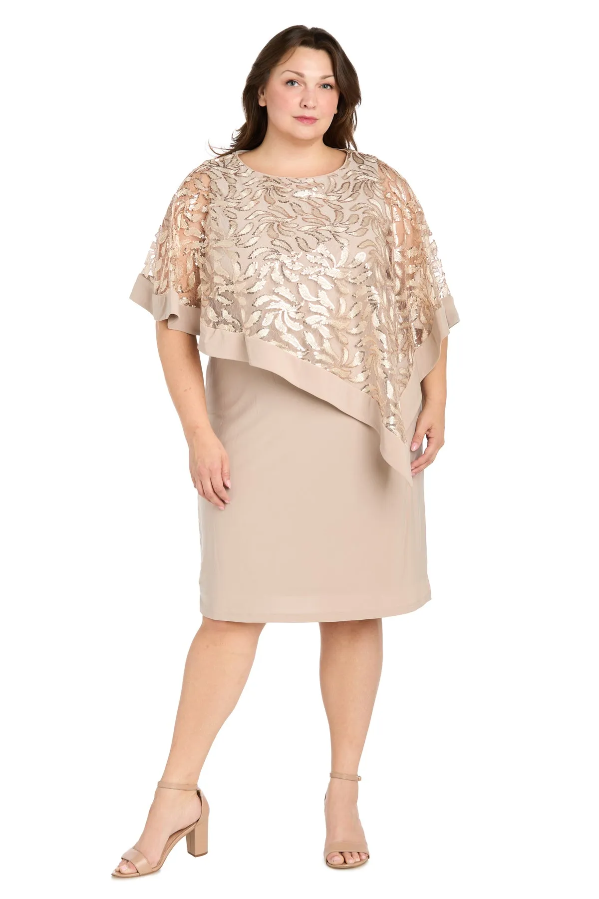 Asymmetrical Sequin Patterned Poncho Dress - Plus