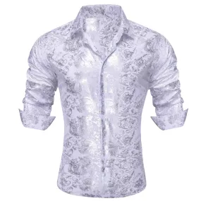 Barry Wang White Shirt Silver Pattern Men's Novelty Long Sleeve Shirt