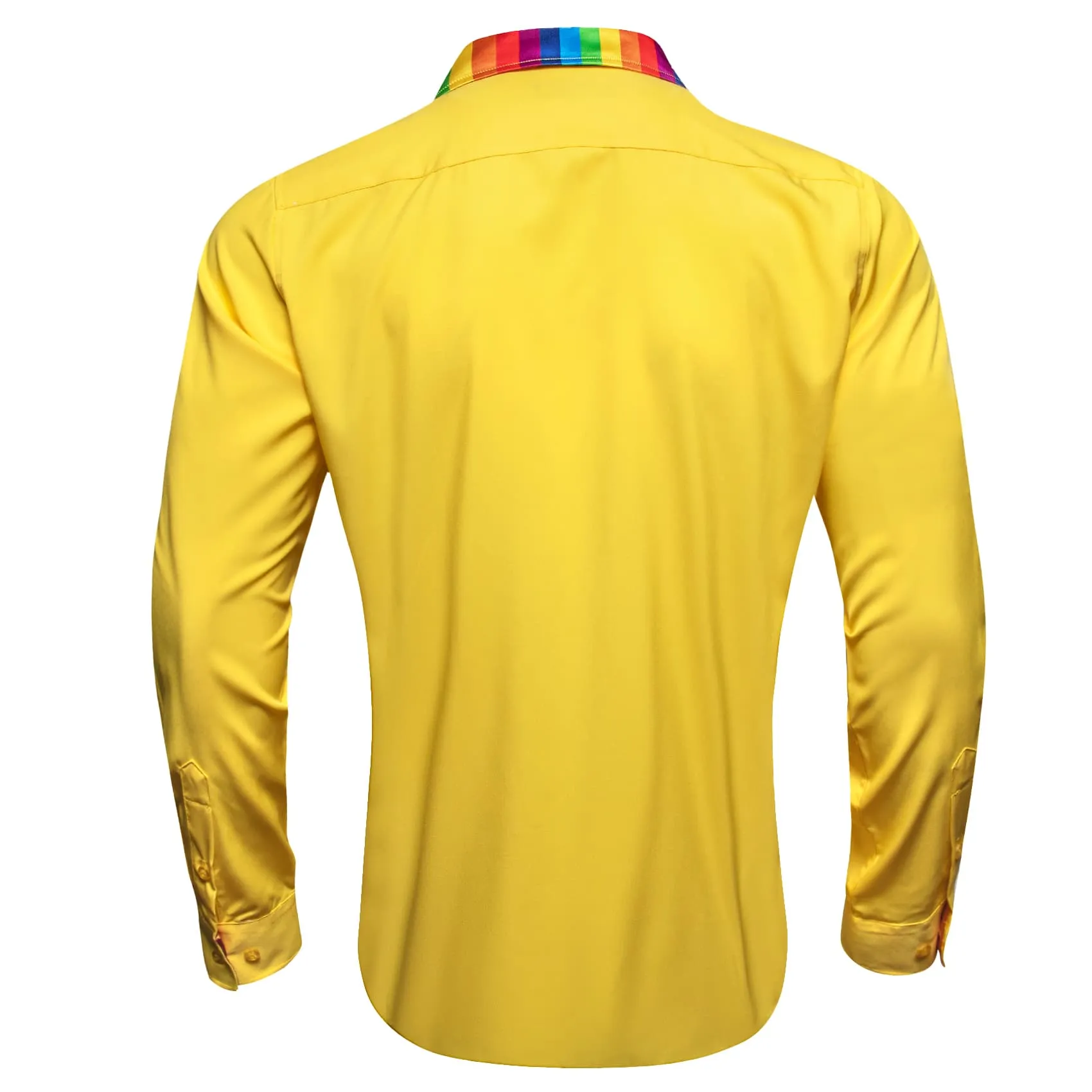 Barry Wang Yellow Solid Shirt Splicing Rainbow Color Collar Cuff Shirt
