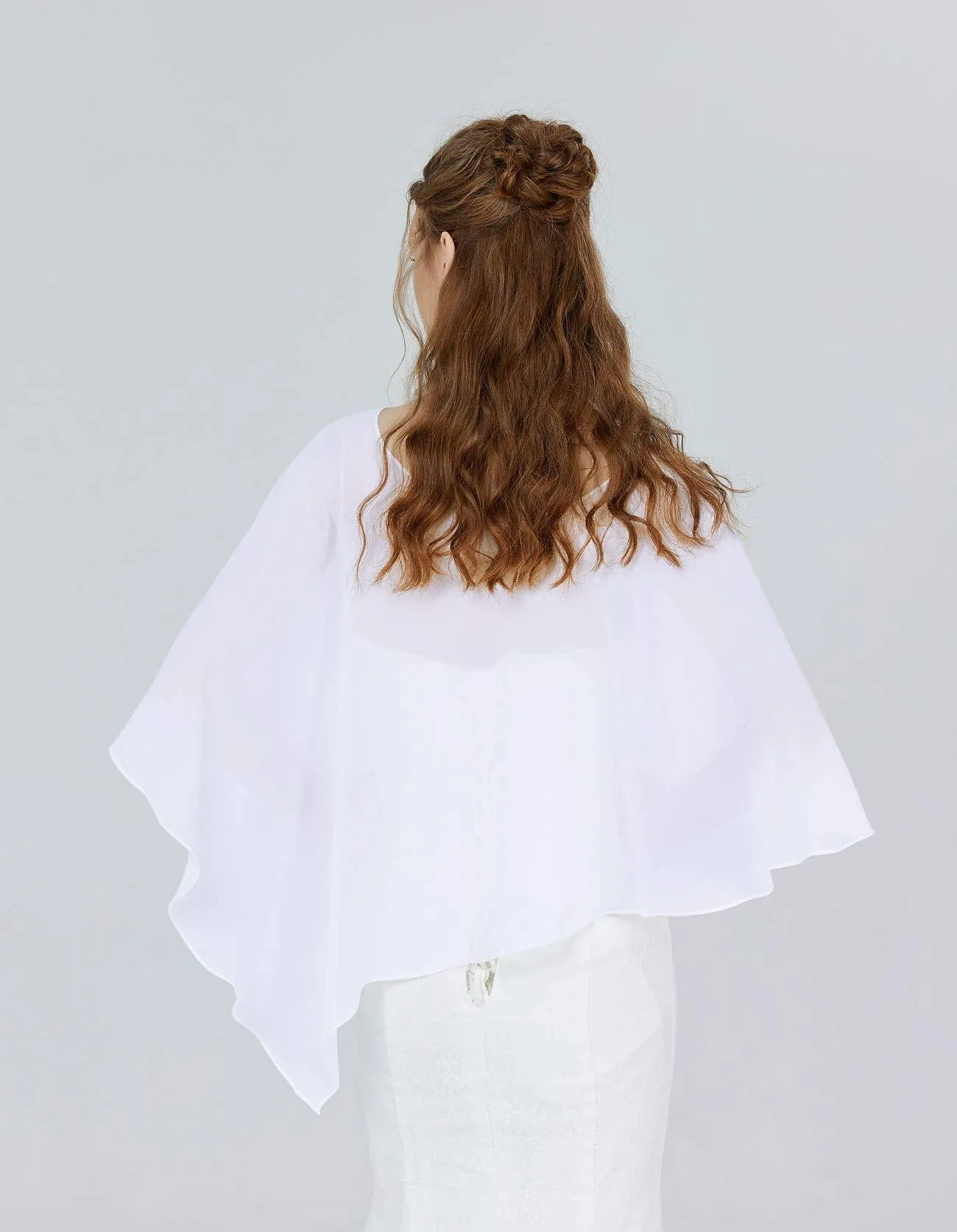 BEAUTELICATE Chiffon Shawl Warps Scarf Cardigans for Women Summer Ladies Bridal Wedding Evening 24 Colors Asymmetrical - White