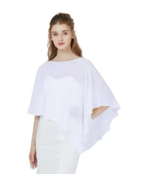 BEAUTELICATE Chiffon Shawl Warps Scarf Cardigans for Women Summer Ladies Bridal Wedding Evening 24 Colors Asymmetrical - White