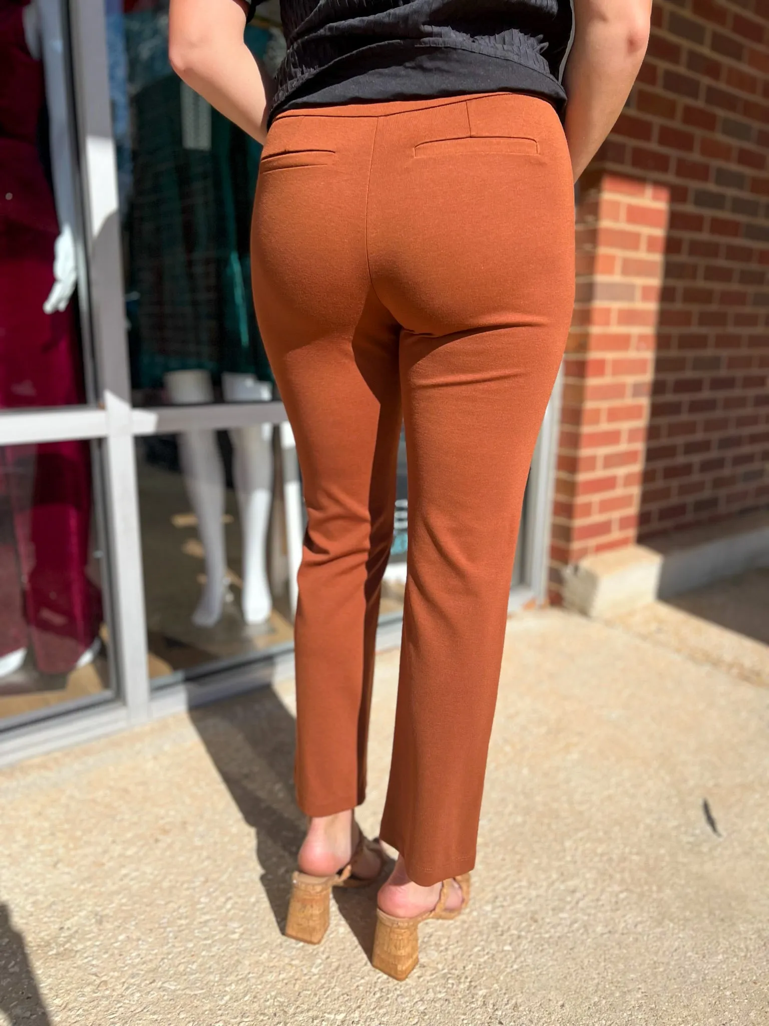 Believe In Us Rust High Waisted Slim Straight Magic Pants
