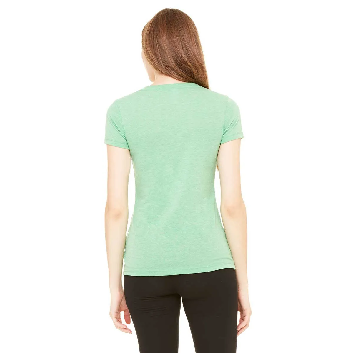 Bella   Canvas Women's Green Triblend Short-Sleeve Deep V-Neck T-Shirt