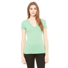 Bella   Canvas Women's Green Triblend Short-Sleeve Deep V-Neck T-Shirt