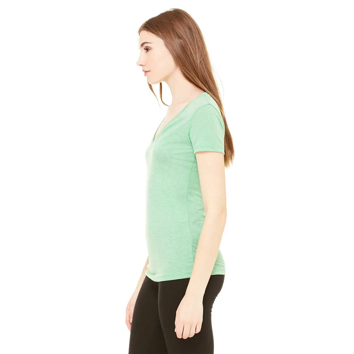Bella   Canvas Women's Green Triblend Short-Sleeve Deep V-Neck T-Shirt