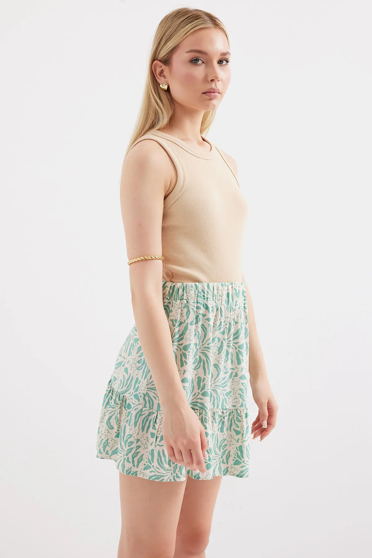 BGD Women Patterned Viscose Mini Skirt - Dark Green - Avondale