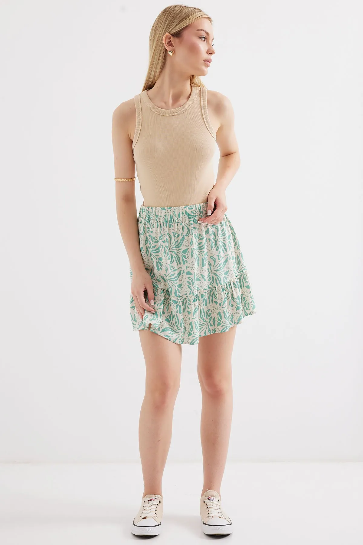 BGD Women Patterned Viscose Mini Skirt - Dark Green - Avondale