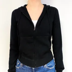 Black Cashmere Zip Front Hoodie Cardigan Extra Small