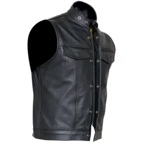 Black Cut Off Gilet Cowhide Leather Mens Waistcoat Vest Sons of Anarchy