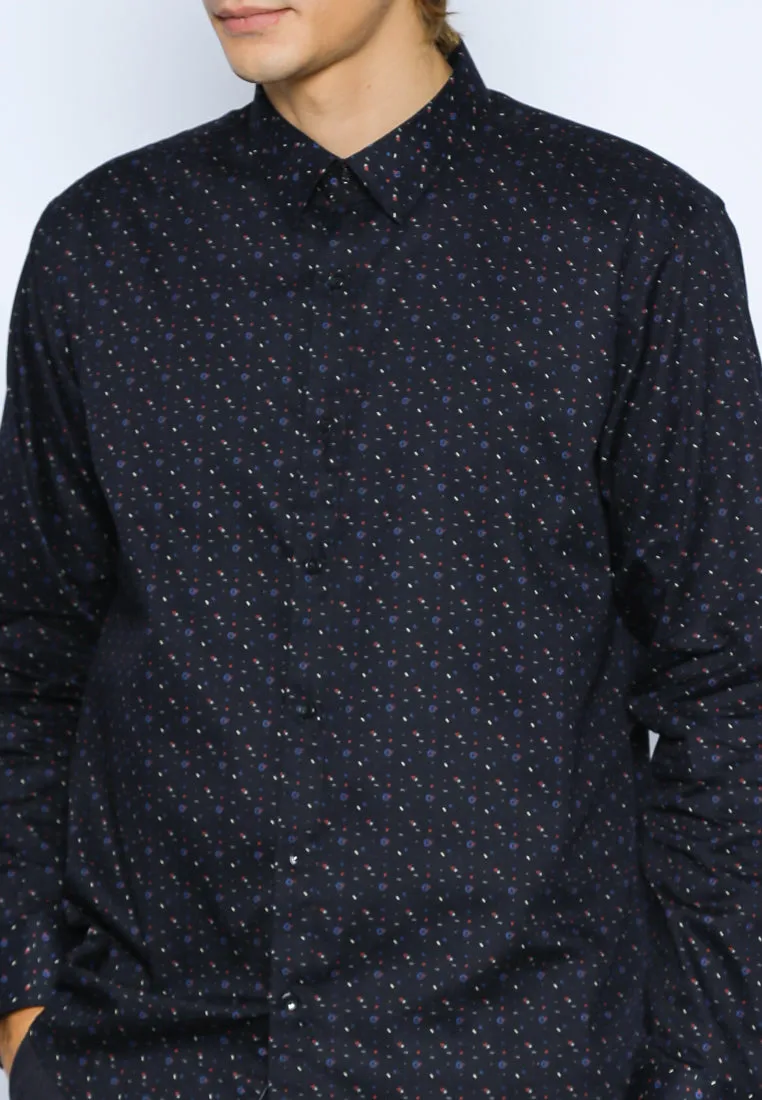 Black Geometric Print Slim Fit Shirt