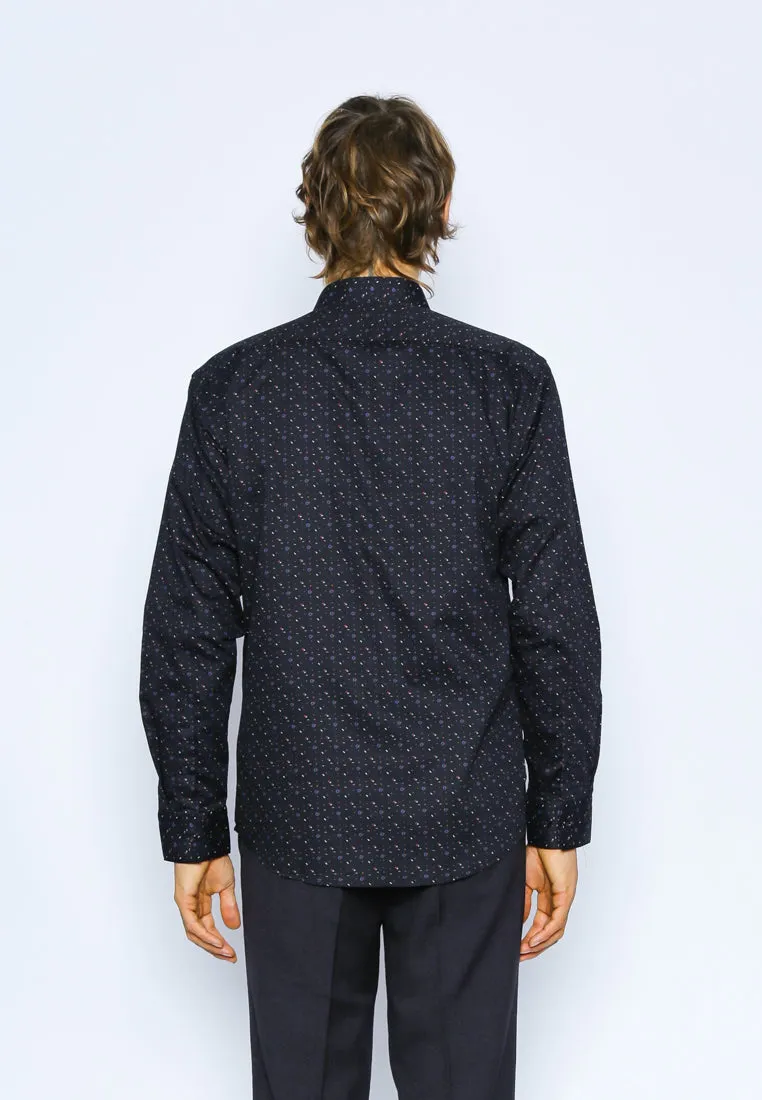 Black Geometric Print Slim Fit Shirt
