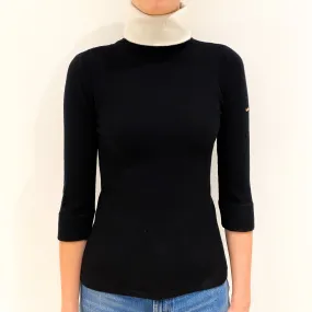 Black Ivory Trim Cashmere Polo Neck Jumper Extra Small