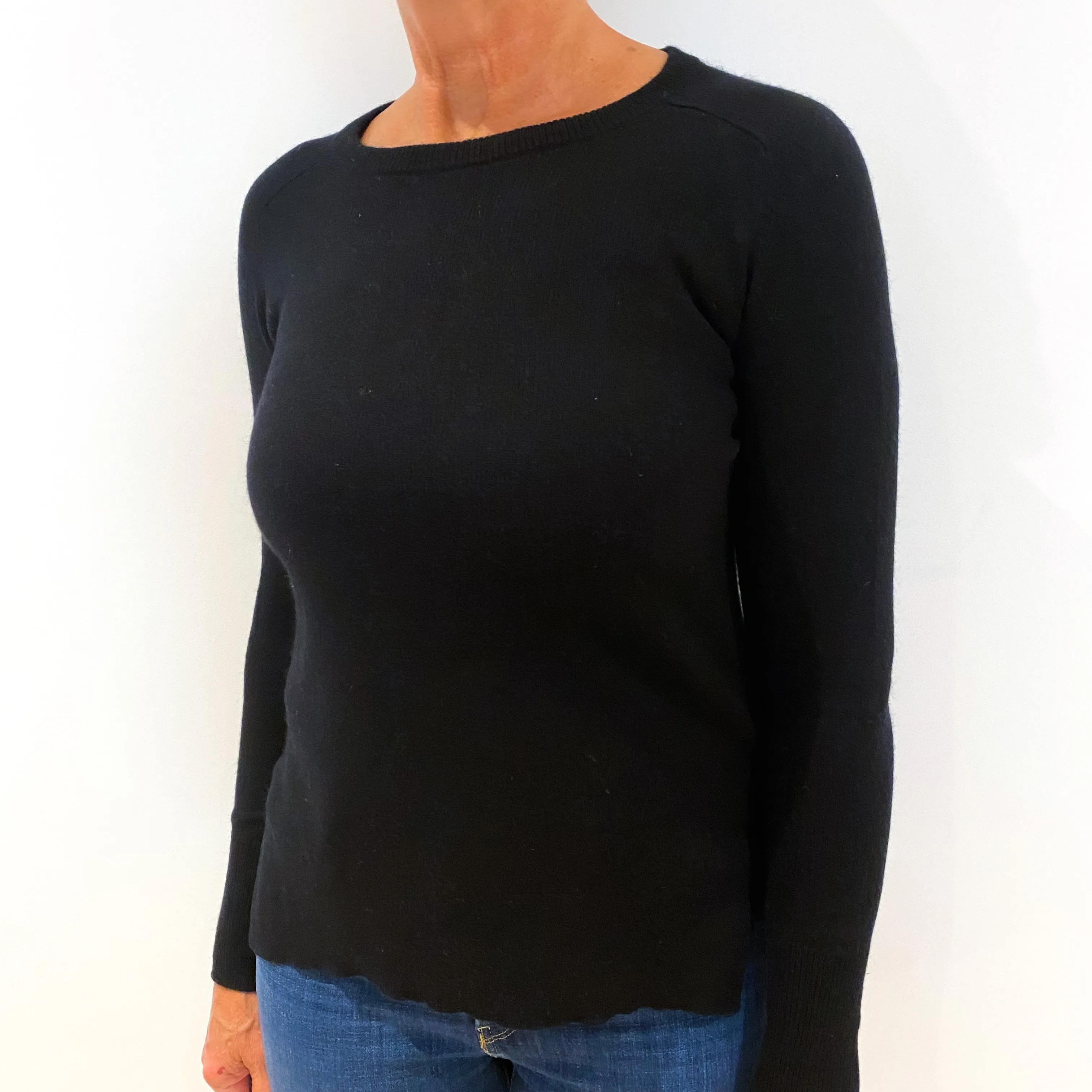 Black Split Hem Cashmere Crew Neck Jumper Medium