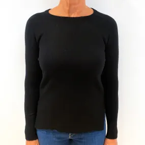 Black Split Hem Cashmere Crew Neck Jumper Medium