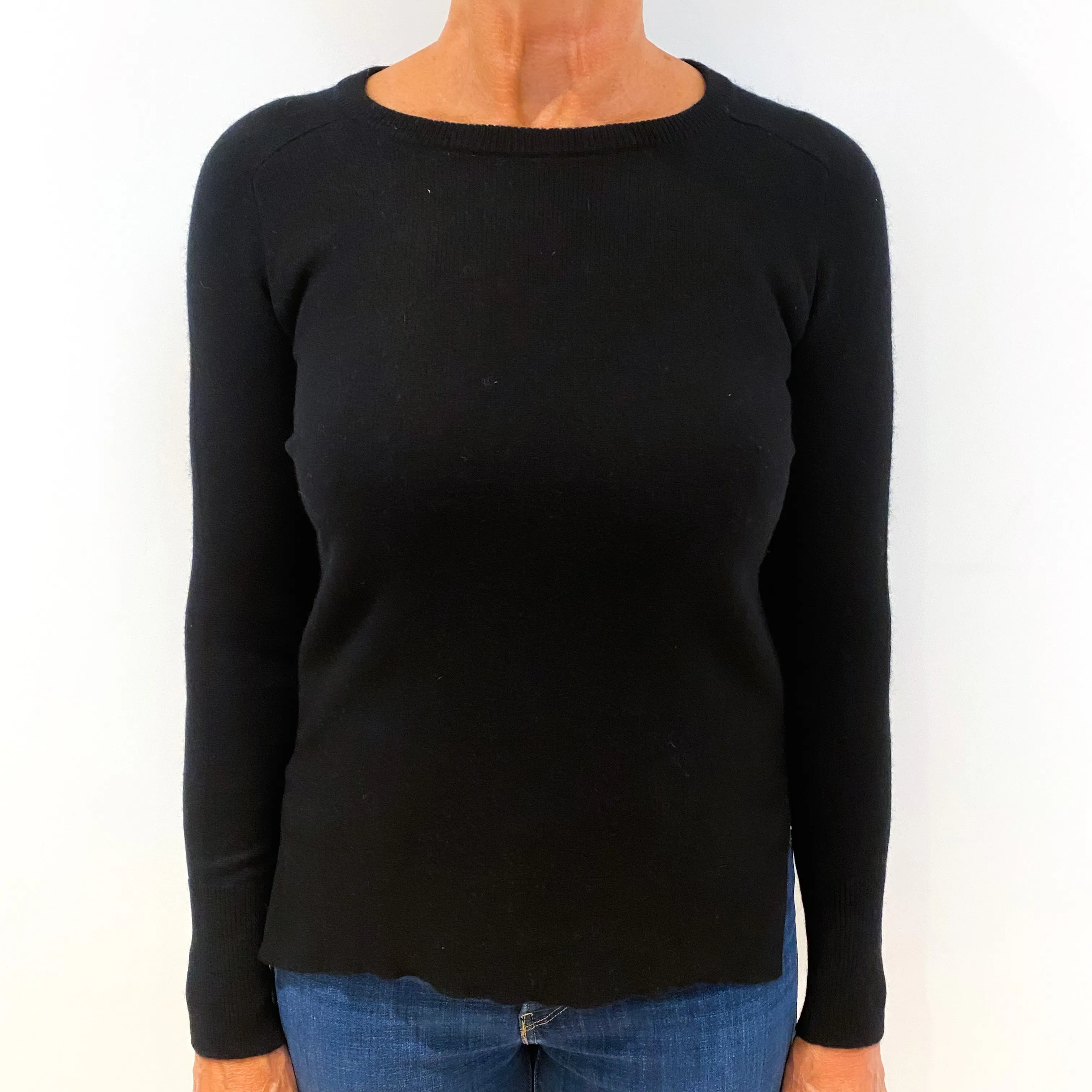 Black Split Hem Cashmere Crew Neck Jumper Medium