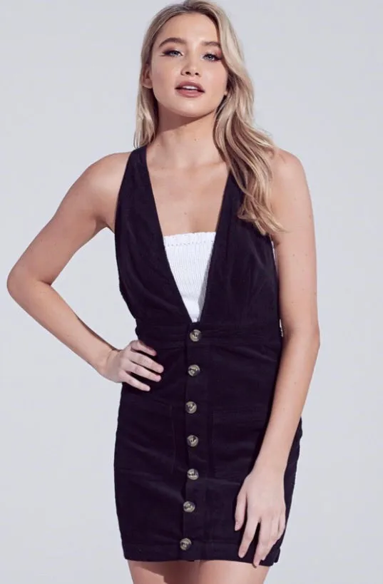 Blue Blush TREASURE Corduroy ButtonDown Crossback Jumper Dress