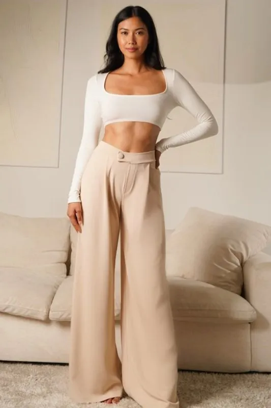 Blush Light Asymmetrical High Waisted Trouser Pants