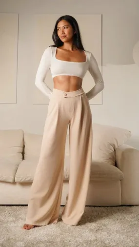 Blush Light Asymmetrical High Waisted Trouser Pants
