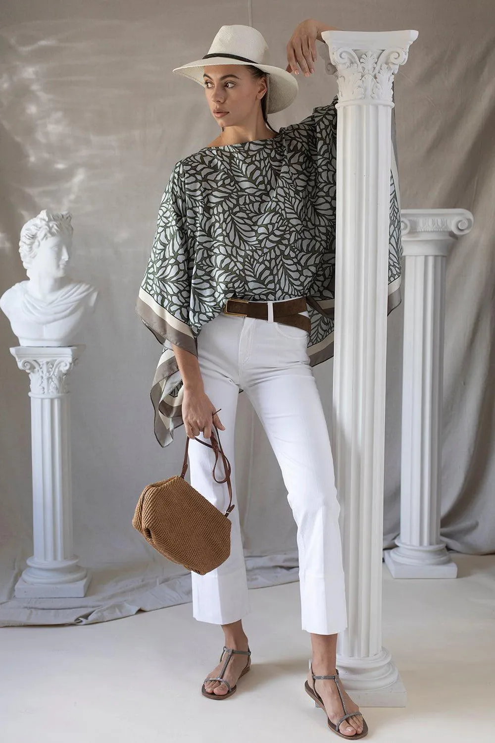 Botanical Silk Button Poncho