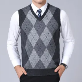 Brand Sweater For Men Pullovers plaid Slim Fit Jumpers Knitted Vest