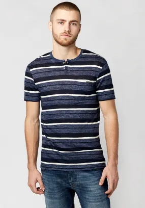 Buffalo David Bitton Mens Striped Linen Henley Short Sleeve T Shirt Whale XL