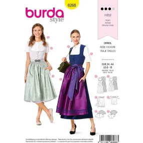 Burda Style Pattern B6268 Misses' Jumper Dress in Dirndl-Style, Blouse and Apron