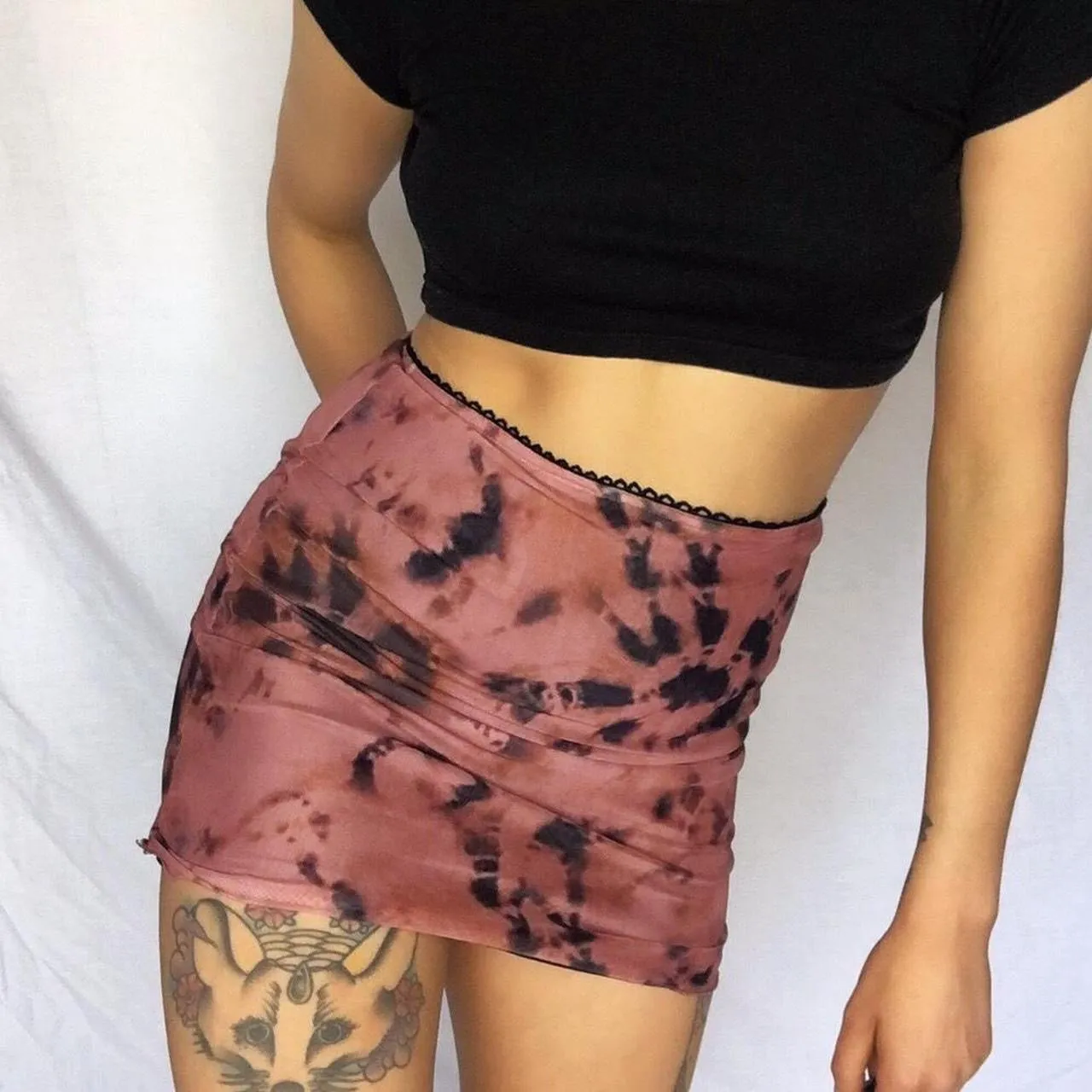 Burnt Pink Tie Dye High Waisted Mesh Mini Skirt