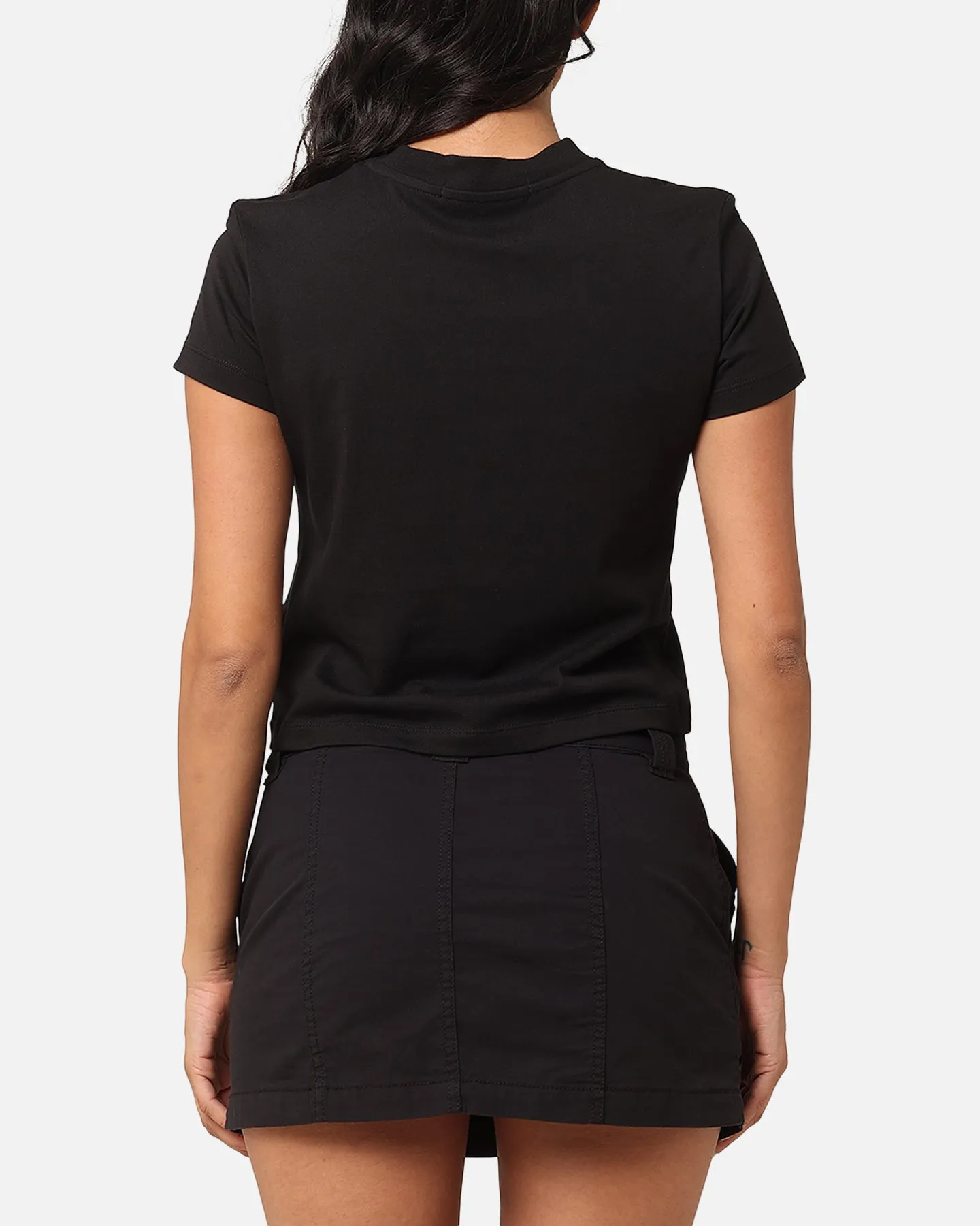 Calvin Klein Women's Multi Placement Logo Baby T-Shirt Black