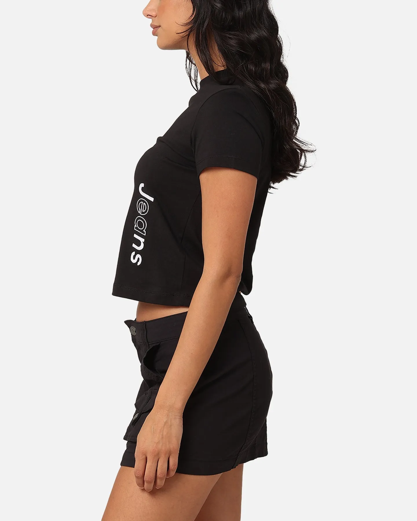 Calvin Klein Women's Multi Placement Logo Baby T-Shirt Black