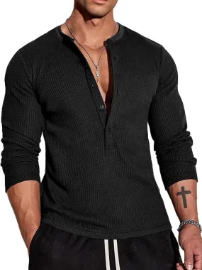 Casual Waffle Henley Long Sleeve T-Shirt