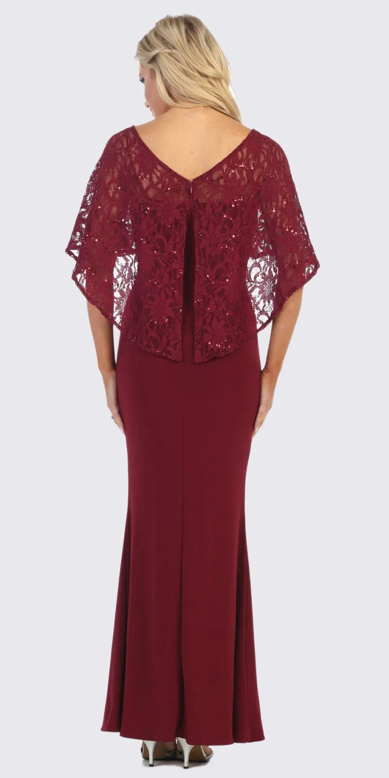 Celavie 6399 Long Sheath Dress with Lace Poncho
