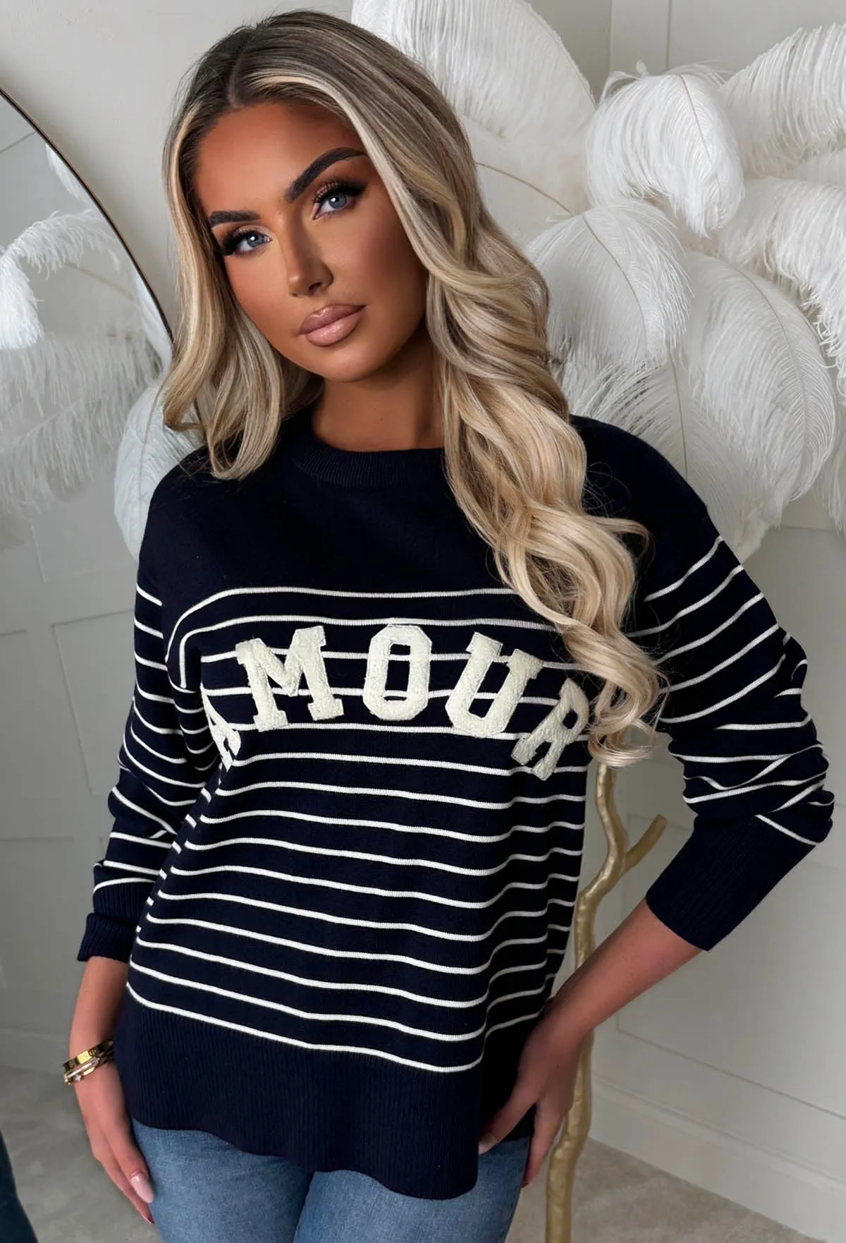 Chic Noir Navy Striped Amour Jumper