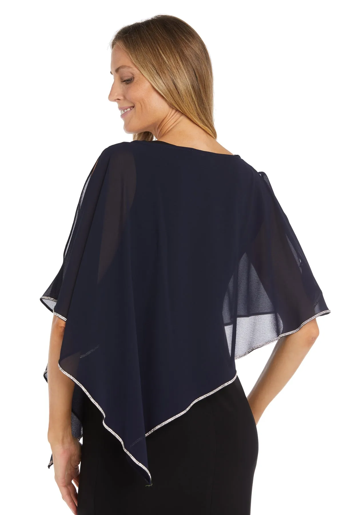 Chiffon Poncho with Rhinestone Trim Around The Edges