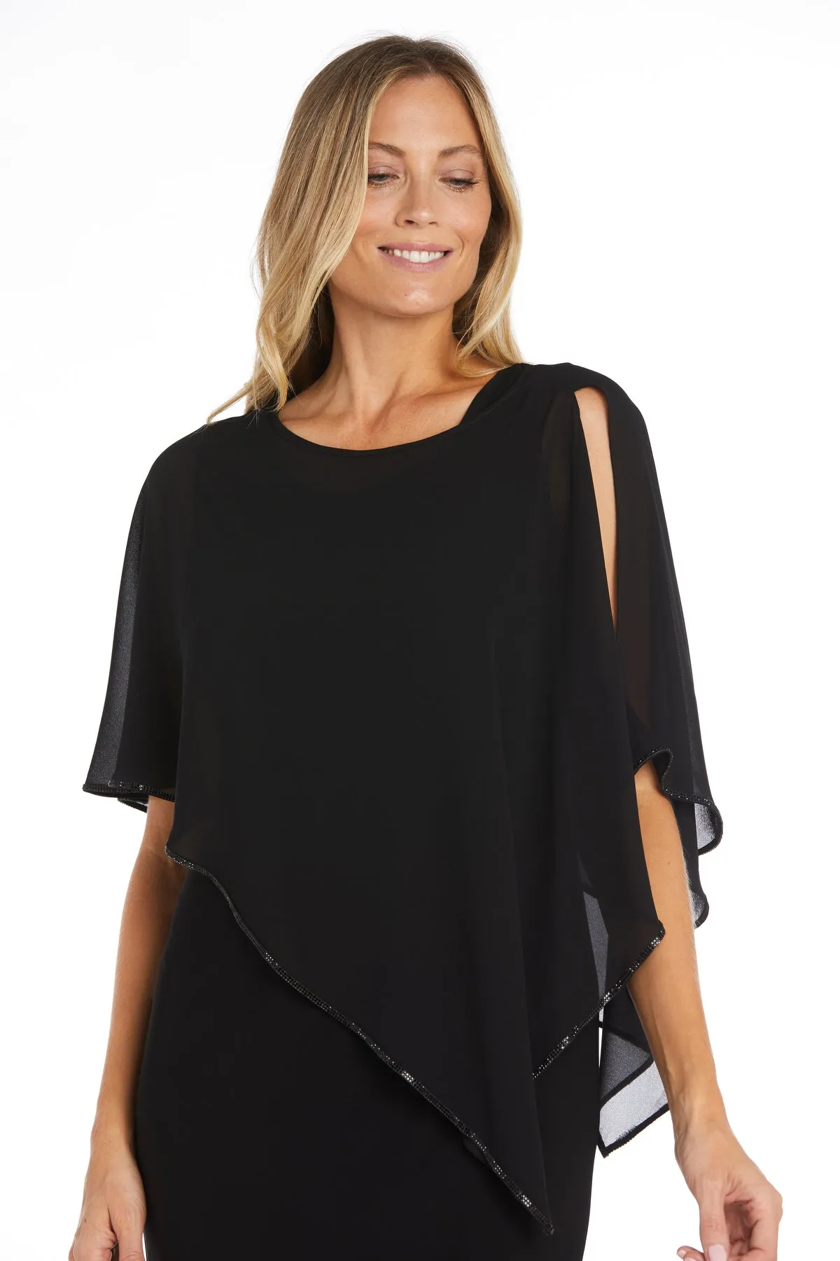 Chiffon Poncho with Rhinestone Trim Around The Edges