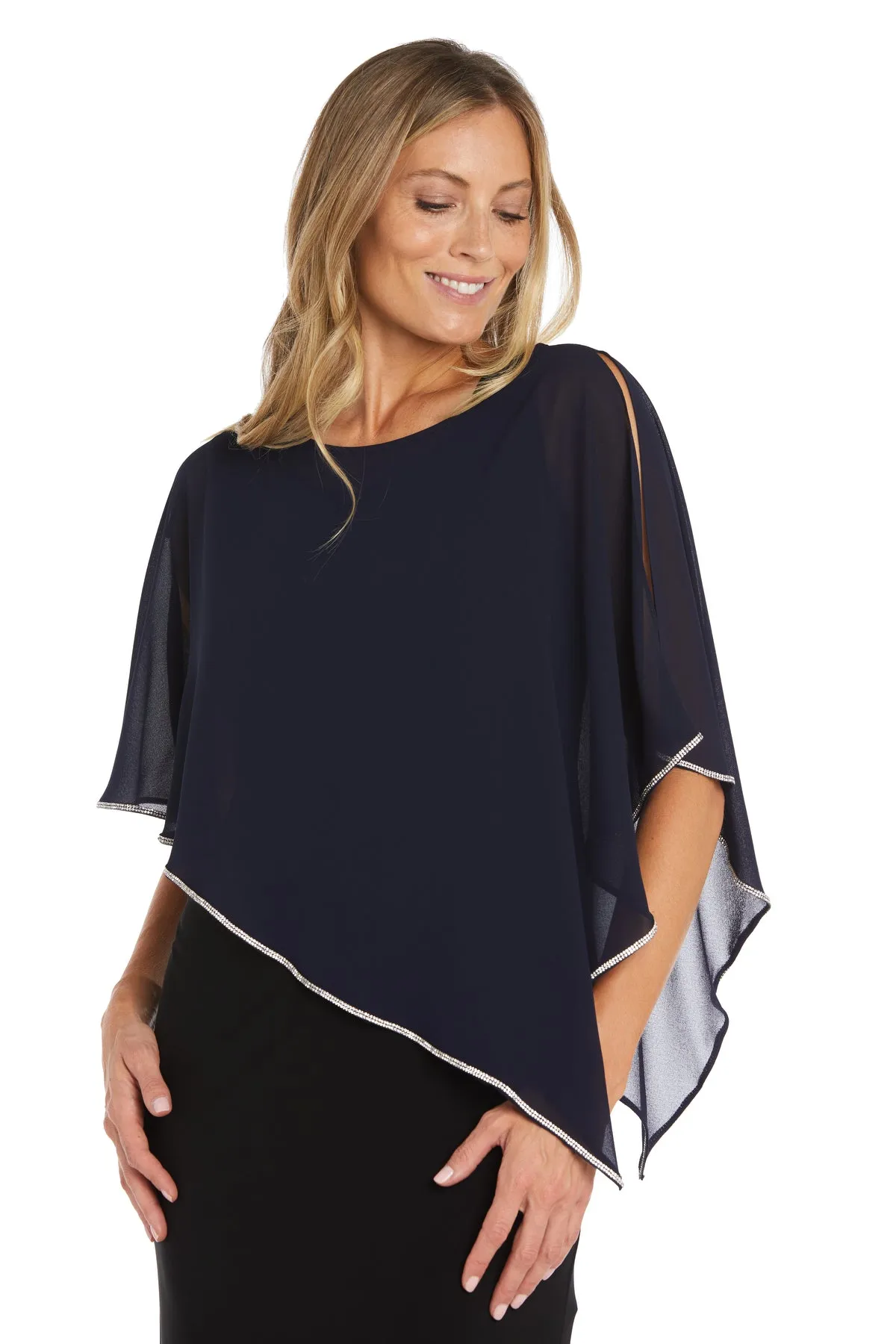 Chiffon Poncho with Rhinestone Trim Around The Edges
