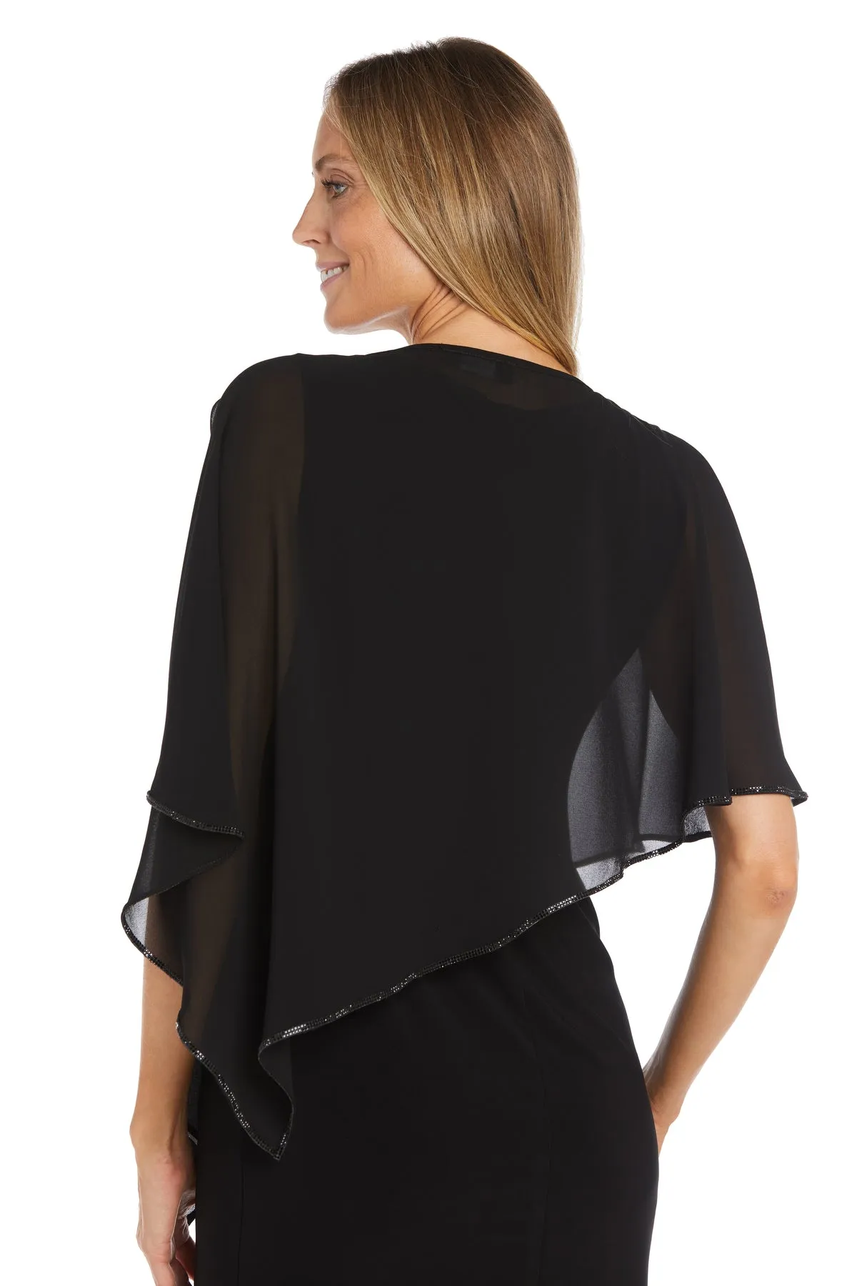Chiffon Poncho with Rhinestone Trim Around The Edges
