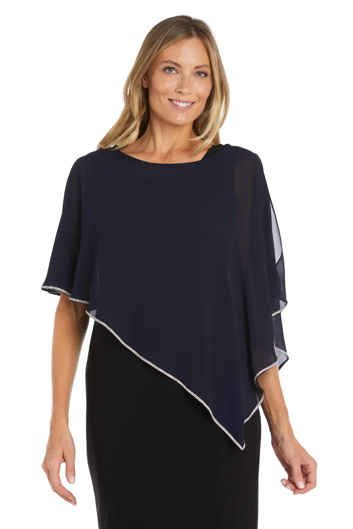 Chiffon Poncho with Rhinestone Trim Around The Edges