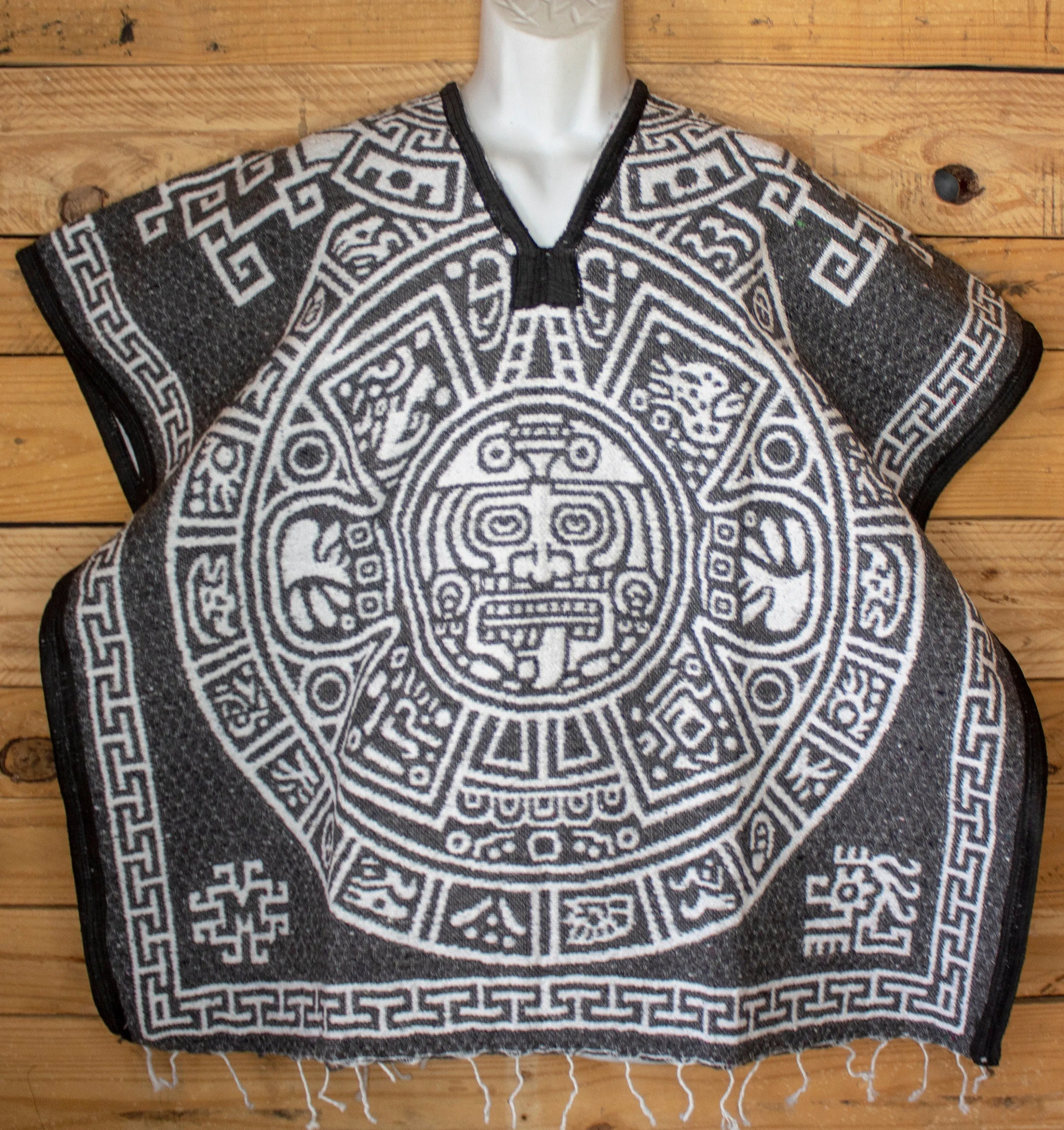CHILDRENS YOUTH kids AZTEC Calendar Sol Azteca 2 sided reversible Mexican Poncho rebozo gaban Zarape