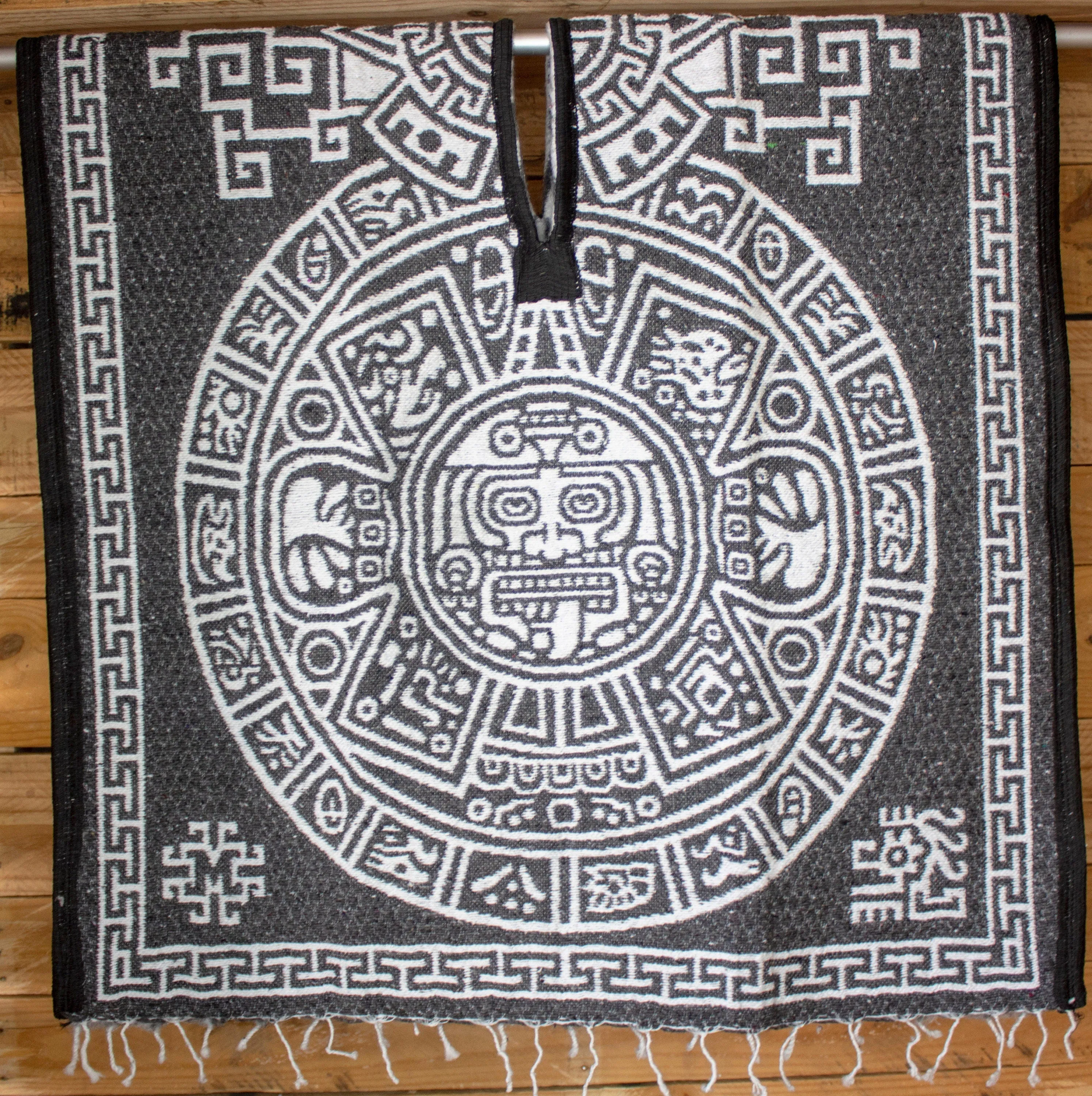 CHILDRENS YOUTH kids AZTEC Calendar Sol Azteca 2 sided reversible Mexican Poncho rebozo gaban Zarape