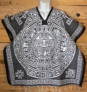 CHILDRENS YOUTH kids AZTEC Calendar Sol Azteca 2 sided reversible Mexican Poncho rebozo gaban Zarape