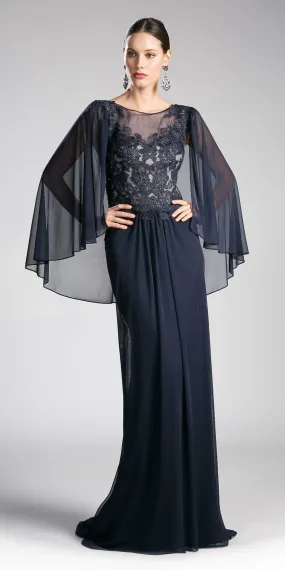Cinderella Divine OC0001 Floor Length Formal Dress Appliqued Poncho